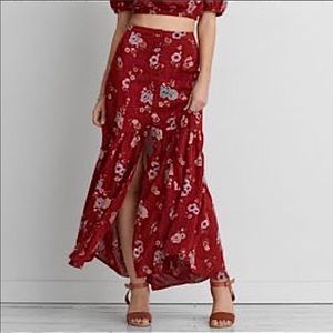 AMERICAN EAGLE LONG RED FLORAL MAXI SKIRT